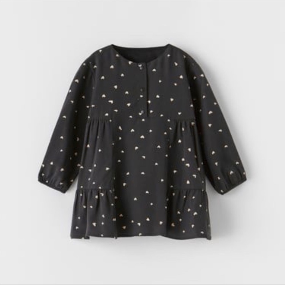 Zara Toddler Long Sleeve Heart Print Dress